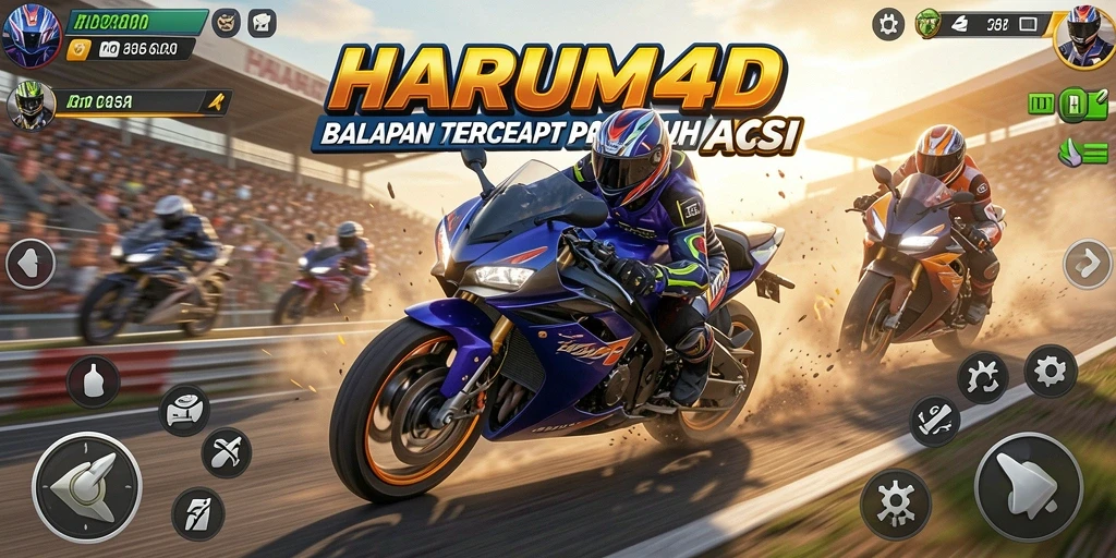 Screenshot gameplay <strong>HARUM4D</strong> menampilkan aksi balapan motor yang mendebarkan.