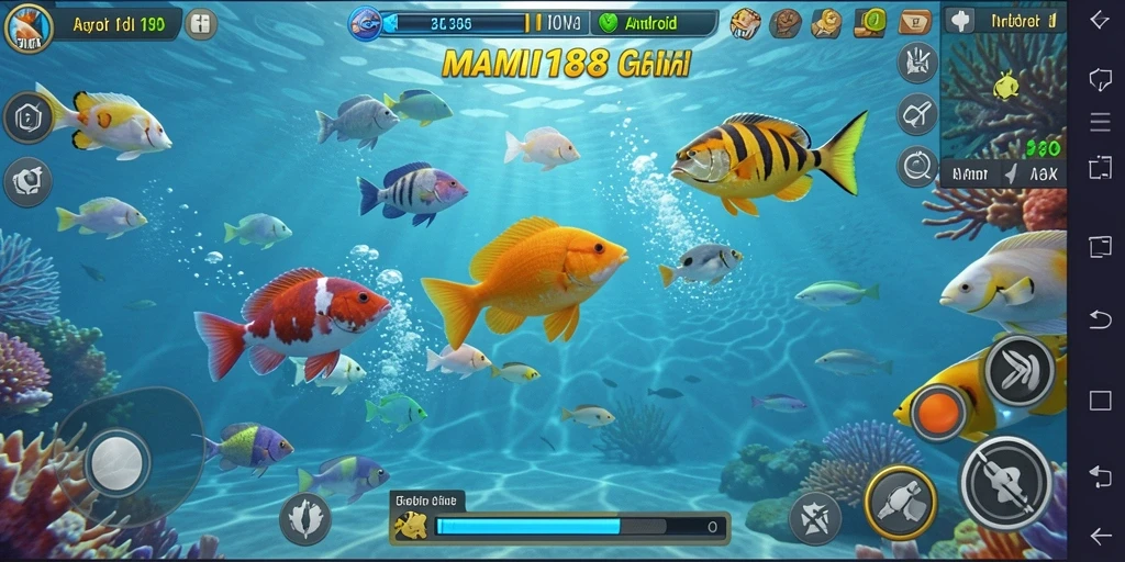 Screenshot utama MAMI188 menampilkan aksi menangkap ikan yang seru.