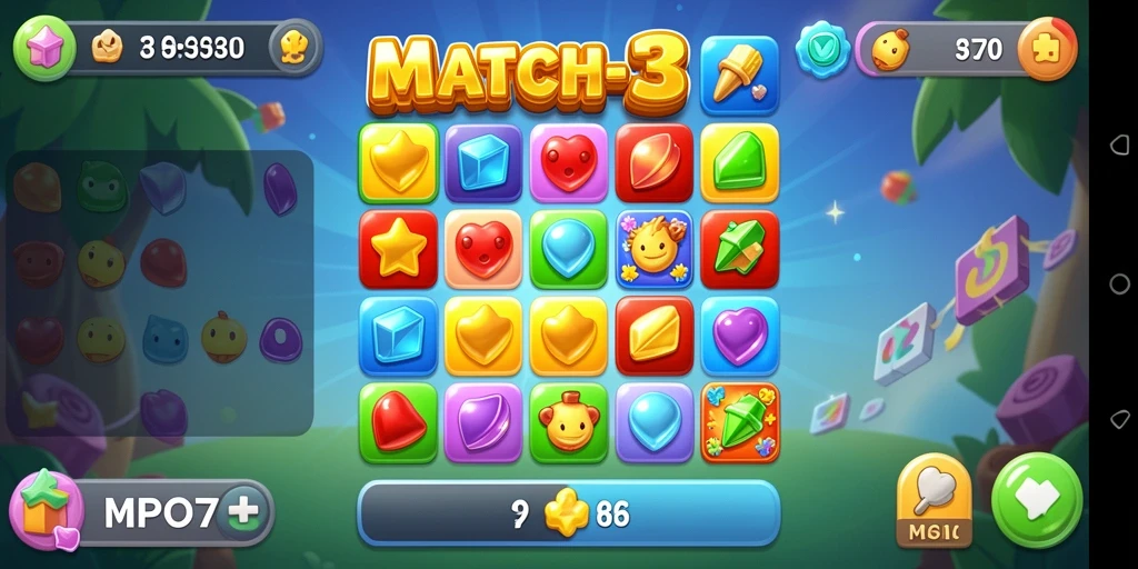 Tampilan gameplay seru dalam MPO76, cocok untuk pencinta Match-3.