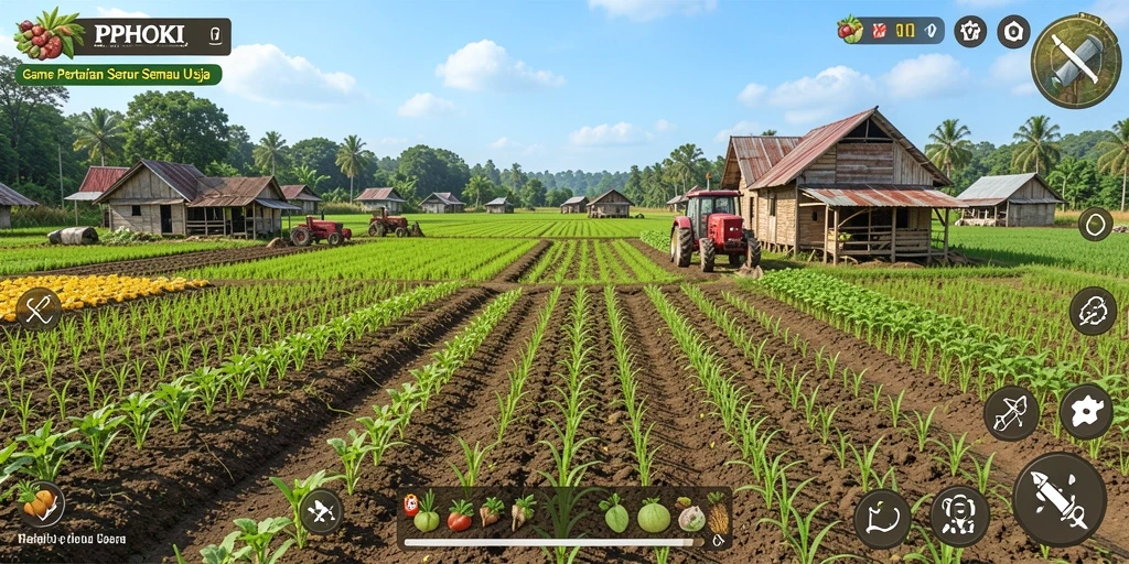 Tangkapan layar gameplay PPHOKI yang menampilkan pertanian yang subur.