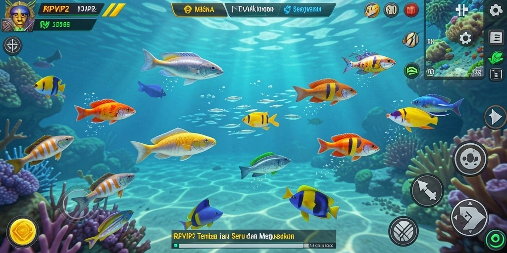 Screenshot gameplay RPVIP2 yang menampilkan aksi seru Tembak Ikan.